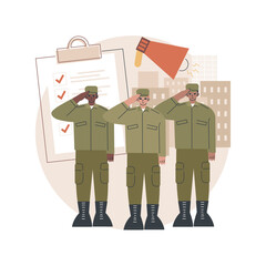 Compulsory military service abstract concept vector illustration. Military conscription, compulsory service training, new soldier recruiting, mandatory work for defense, warfare abstract metaphor. - obrazy, fototapety, plakaty