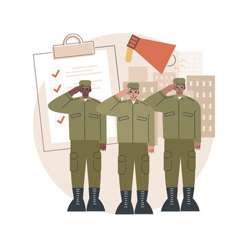 Compulsory military service abstract concept vector illustration. Military conscription, compulsory service training, new soldier recruiting, mandatory work for defense, warfare abstract metaphor.