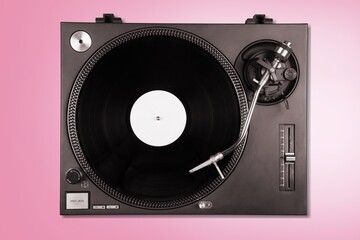 Fototapeta premium Gramophone record player. Turntable for single vinyl on color background.