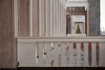 Fototapeta premium the restored building of the Moscow river station with columns and marble tiles