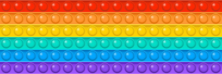 Popit vector toy seamless pattern, rainbow push bubbles, sensory game, fidget backgroun. Antistress finger gadget. Colorful pop it print. Trendy kids illustration