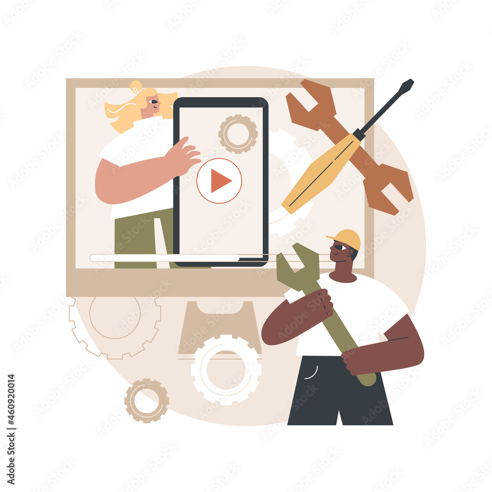 Poster technical review abstract concept vector illustration. compare technical characteristics, advice web