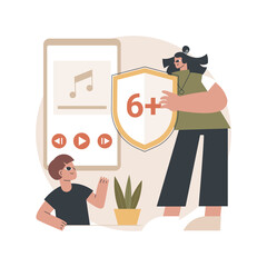 Parental advisory music abstract concept vector illustration. Parental control, explicit adult content, advisory warning label, PAL notice, music not suitable for children abstract metaphor.