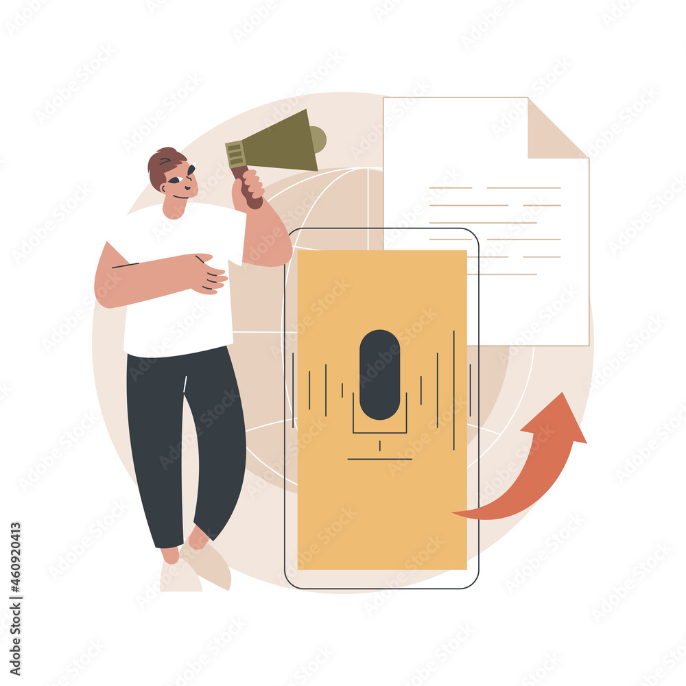 Poster speech to text abstract concept vector illustration. multi-language speech recognizer, convert speec