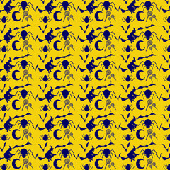 Happy Halloween set of seamless patterns with witchs bats cats pumpkins. Backgrounds in white and orange colors. Endless texture for wallpaper web page background wrapping paper