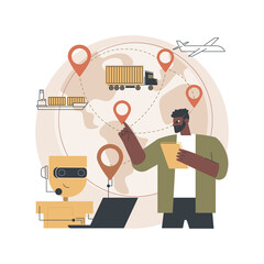 AI in travel and transportation abstract concept vector illustration. Artificial intelligence in transportation, AI travel recommendations, smart booking, real-time tracking abstract metaphor.