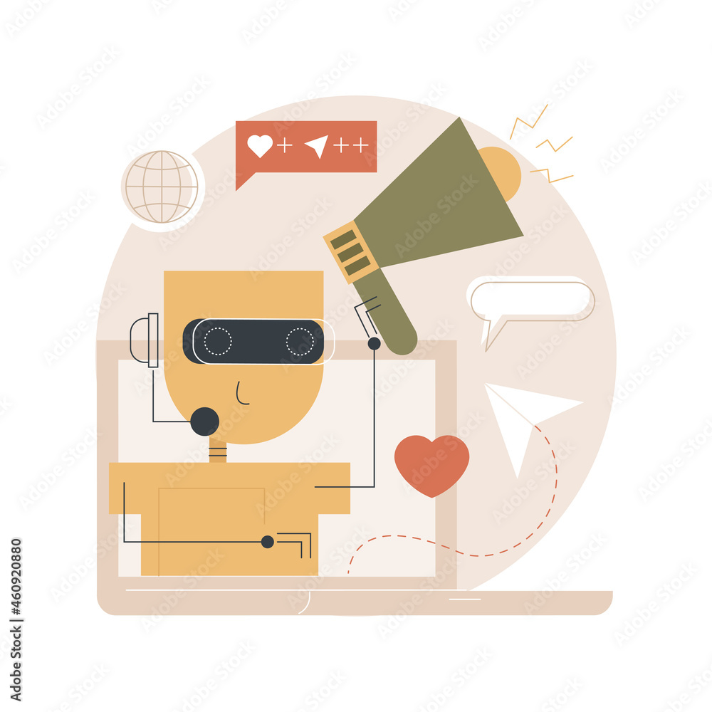 Poster artificial intelligence in social media abstract concept vector illustration. artificial intelligenc