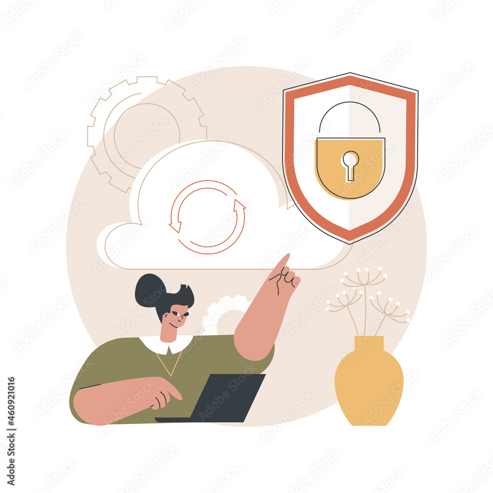 Poster cloud computing security abstract concept vector illustration. cloud information security system, da
