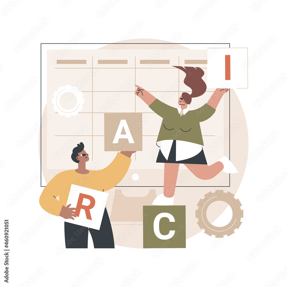 Poster raci matrix abstract concept vector illustration. responsibility assignment matrix, linear responsib