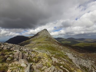 Tryfan mountain. Snowdonia, Wales. A view from ascent to Glyder Fach.