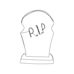 Figured headstone with an inscription R.I.P one line art. Continuous line drawing of grave, cemetery, death, memorial day, halloween.