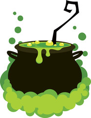 Vector cartoon illustration of a witch cauldron with boiling potion. Illustration on the theme of Halloween