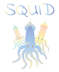 Illustration with squid. Poster with gradient squid. Illustration with marine life. Underwater life.