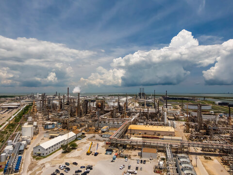 Aerial Views Of An Oil Refinery On The Texas Gulf Coast