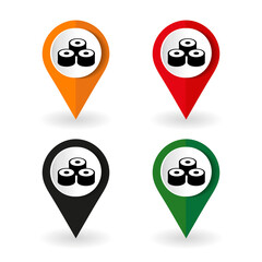 Map marker with icon of a sushi rolls vector illustration