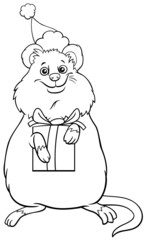 cartoon quokka on Christmas time coloring book page