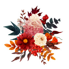 Lush floral composition, fall floral elements, hand drawn