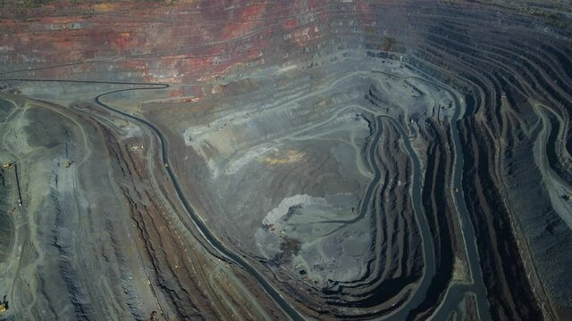 quarry open pit huge iron ore mining large quarry drone flying over the pit 4K video