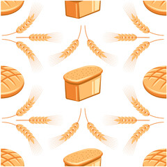 Vector pattern consisting of
ears of wheat and bread.
Seamless pattern can be used for agricultural design, organic packaging, cereals, food, bakery products.