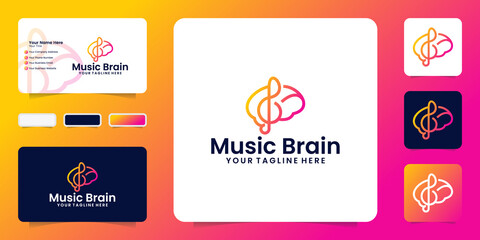 brain and music creative logo design inspiration and business card inspiration