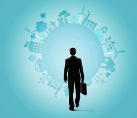 Concept of circular economy with businessman on the background