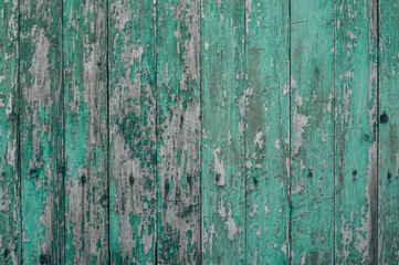 Fototapeta na wymiar Close-up of old wooden boards with peeling paint. Textured surface. Background