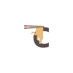 Letter C with chopsticks and noodle icon logo design