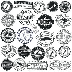 Auckland, New Zealand Set of Stamp. Vector Art Postal Passport Travel Design. Travel and Business Seals.