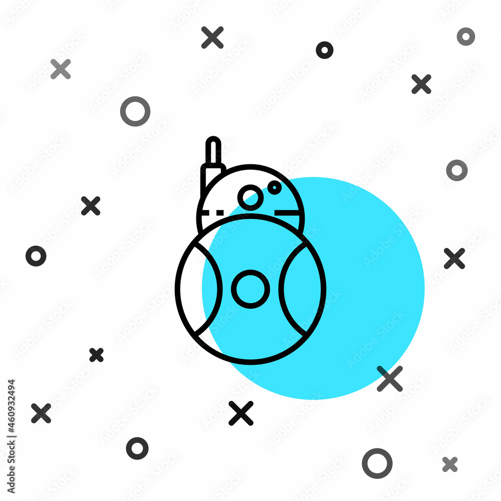 Poster black line robot icon isolated on white background. random dynamic shapes. vector