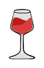 color vector illustration of glass of wine. A doodle-style cooking tool on an isolated background 