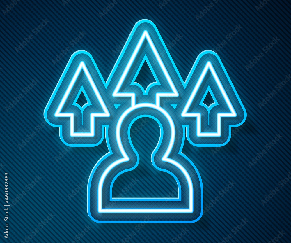 Poster glowing neon line web design and front end development icon isolated on blue background. vector