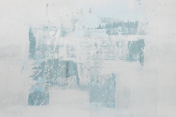 Abstract art background. Oil painting on canvas. Blue and white texture. Fragment of artwork. Spots of acrylic paint. Modern art. Contemporary art. Oil paint