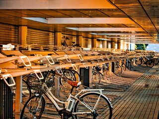 Tokyo,Japan - October 3, 2021: bicycle parking or bicycle-parking area or bike storage room or...