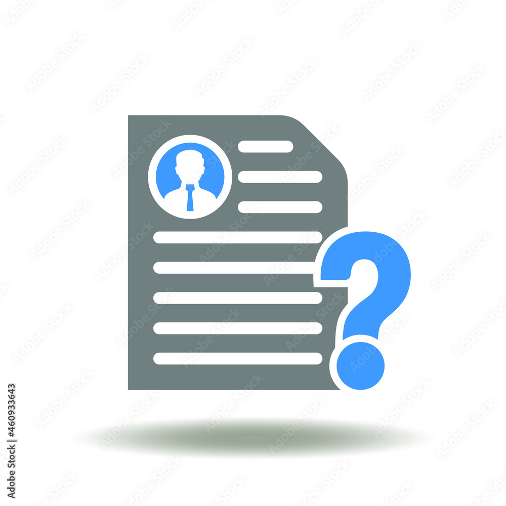 Poster vector illustration of document sheet with man and question mark. symbol of resume cv form recruit. 