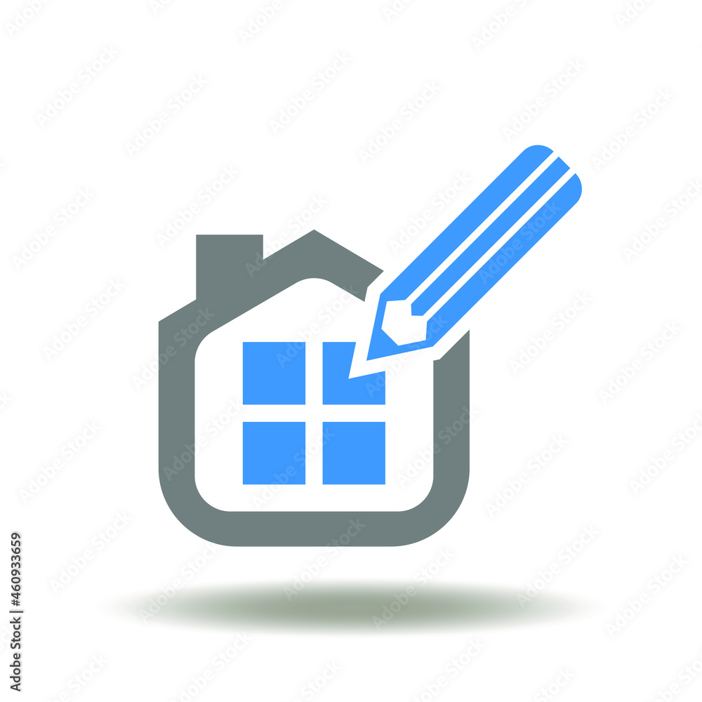 Poster vector illustration of house with drawing pencil. symbol of bim building information modeling. icon 