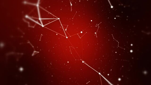 Red Gradient Background with Plexus modern design, lines and abstract geometric patterns with dots.Technology abstract network. Network connections. Abstract futuristic red background. Seamless loop.