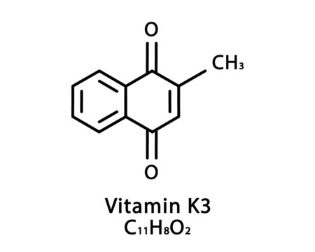 Vitamin K3 Menadione molecular structure. Vitamin K3 Menadione skeletal chemical formula. Chemical molecular formulas