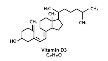 Vitamin D3 Cholecalciferol molecular structure. Vitamin D3 Cholecalciferol skeletal chemical formula. Chemical molecular formulas