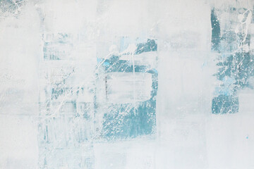 Abstract art background. Oil painting on canvas. Blue and white texture. Fragment of artwork. Spots of acrylic paint. Modern art. Contemporary art. Oil paint