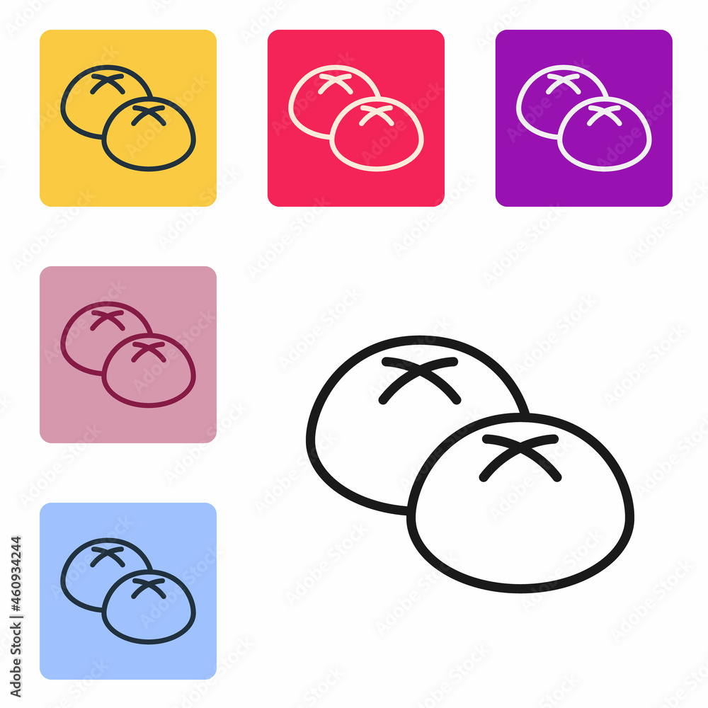 Poster black line bread loaf icon isolated on white background. set icons in color square buttons. vector