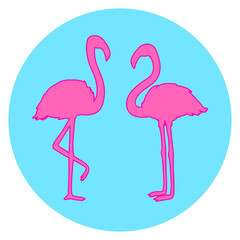 Flamingo. Cartoon birds. Bright colors. Print for polygraphy, t-shirts and textiles. Web icon
