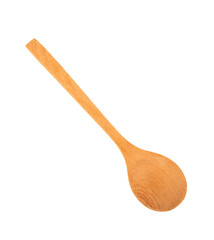 Wooden spoon isolated on white background. Top view