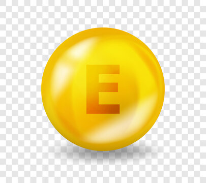 Vitamin E Tocotrienol. Vitamin complex illustration concept. E Tocotrienol pill capsule. 3D Yellow drug nutrition design.