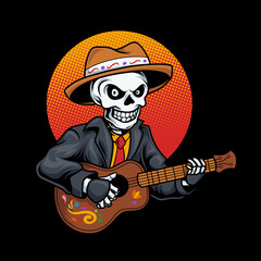 Dia de Muertos skull playing guitar