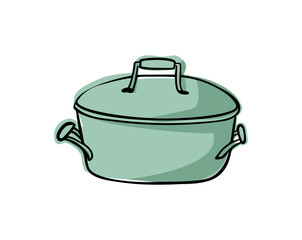 color vector illustration of a cooking pan. A doodle-style cooking tool on an isolated background 