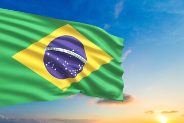 National Brazil Flag Wave in the blue Sky