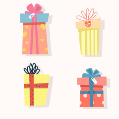 christmas set of gift boxes with bows