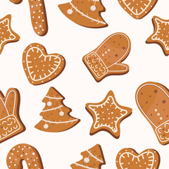 christmas seamless pattern with gingerbread vector illustration
