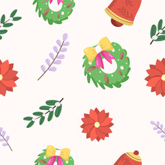 christmas seamless pattern with fir trees and berries