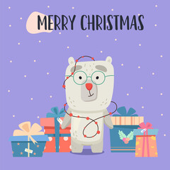 cute christmas card with polar bear